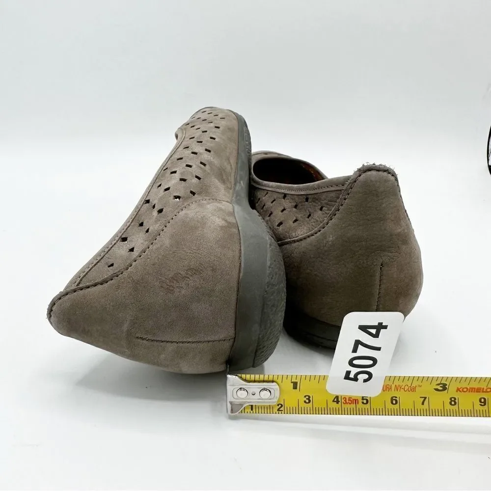 Gabor Hovercraft‎ Ruffle Nubuck Taupe Brown Perforated Comfort Ballet Flat Sz 6